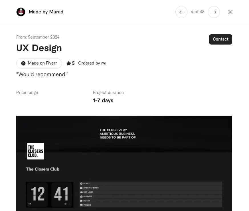 The project scope on Fiverr